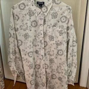 Lands' End Gray Floral Print Shirt